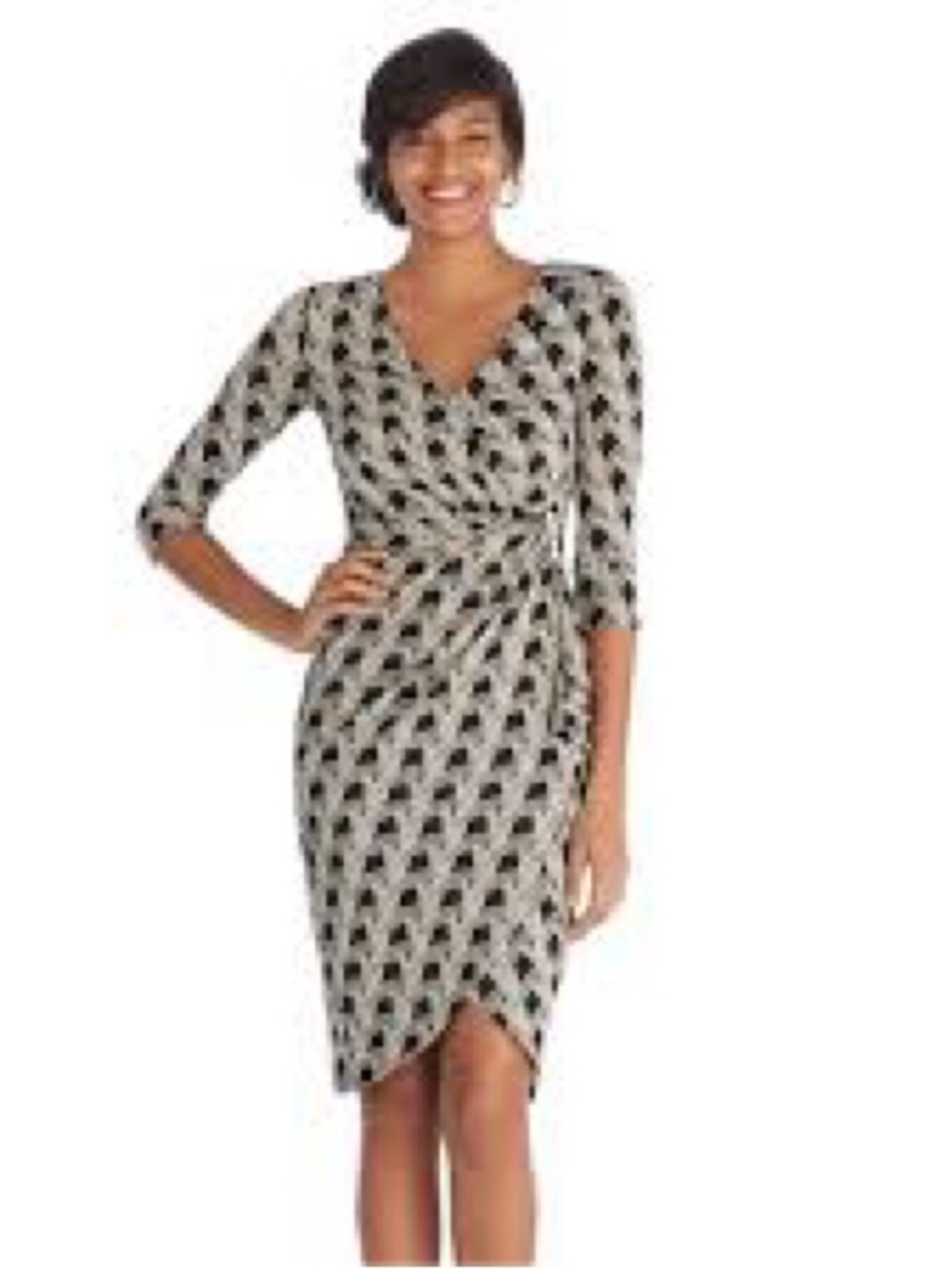 White House Black Market Black & Cream Geometric Midi Dress